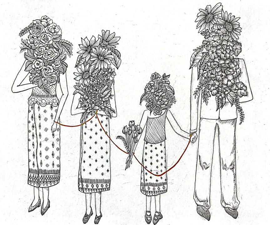 Family Line (ink and gold paint on paper)
